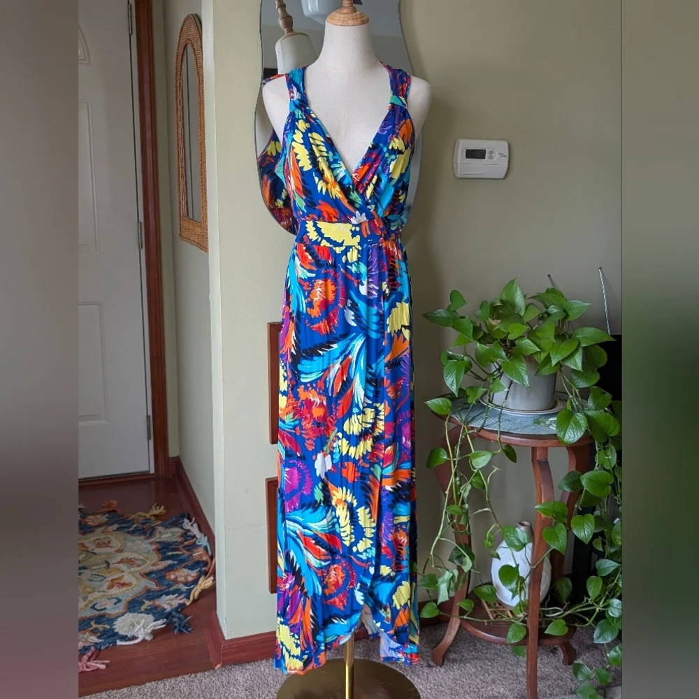 Spense Vibrant Multi-Color Faux Wrap Floral Sleeveless Maxi Dress - Size Small - Picture 1 of 11